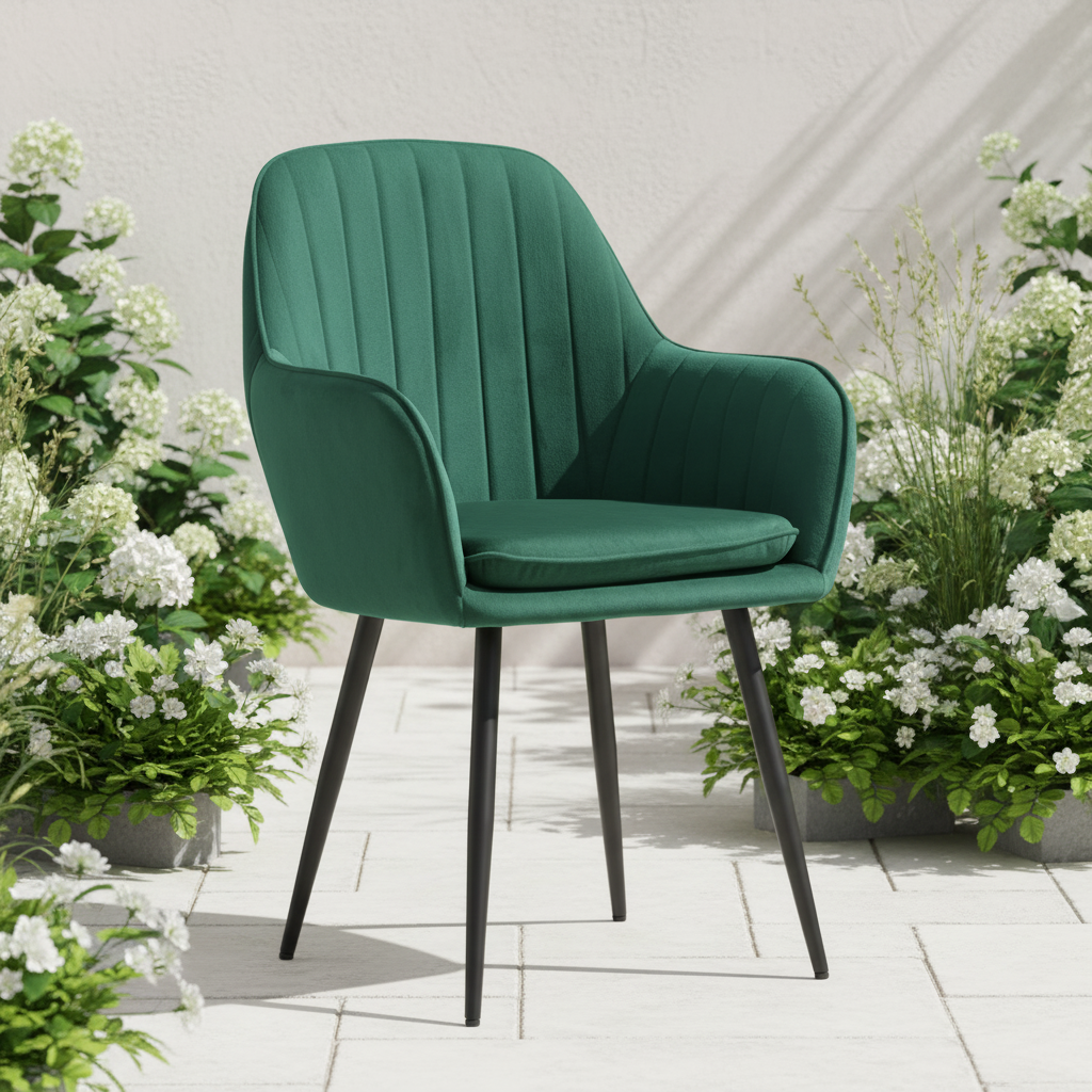 Emerald Velvet Fluted Dining Chair - Image 2