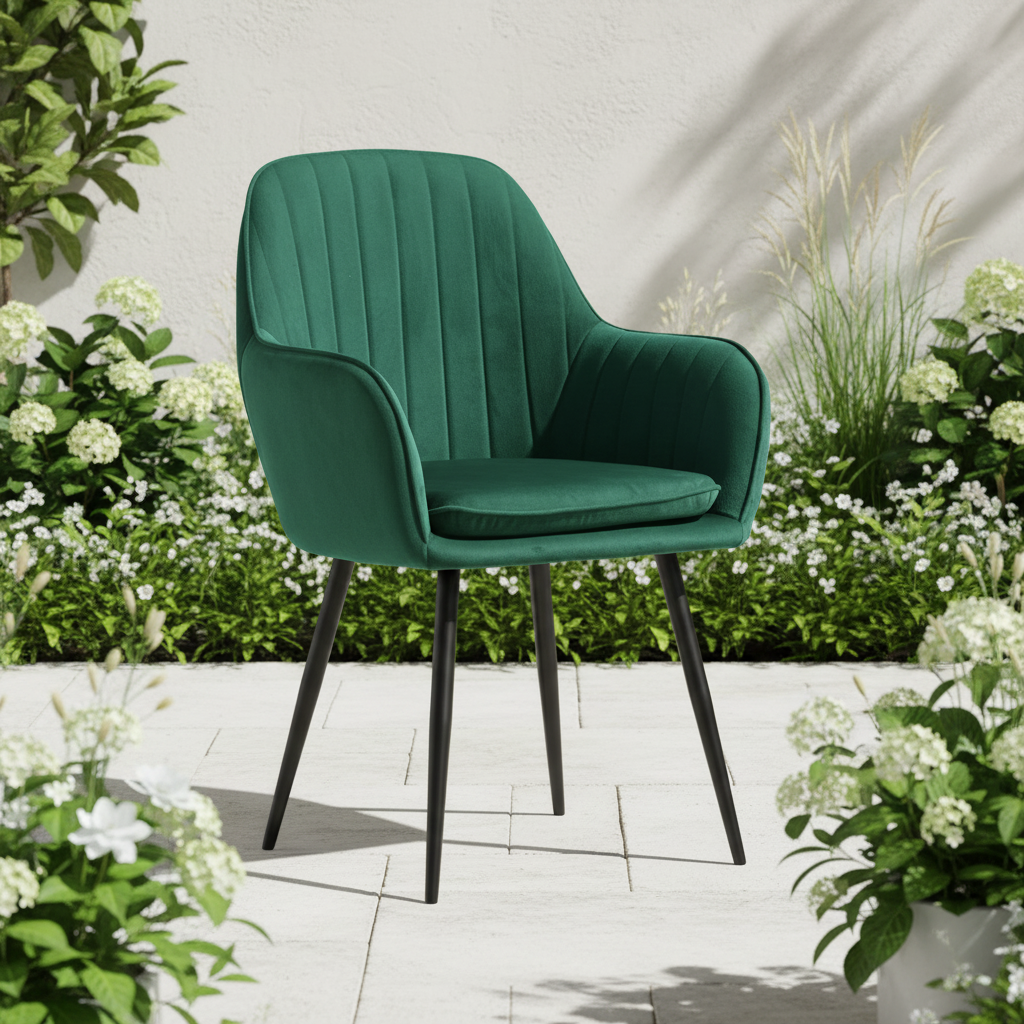 Emerald Velvet Fluted Dining Chair - Image 3